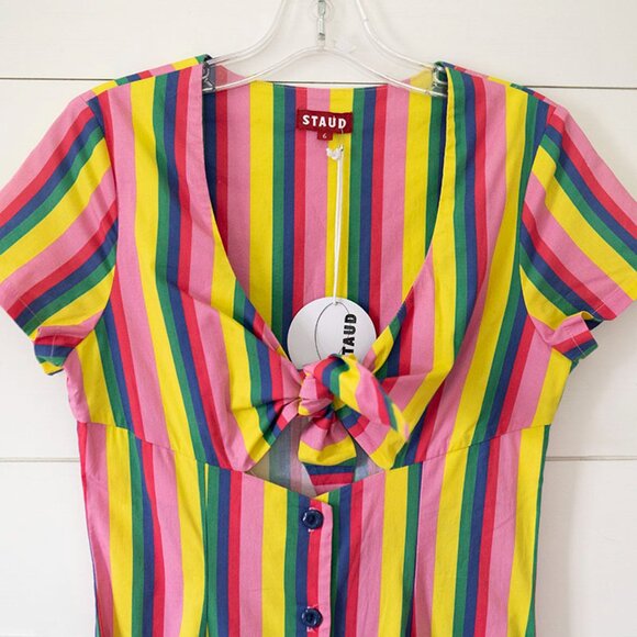 $295 STAUD Alice Tie Front Button Down Dress sz 6 S-M New NWT Colorful - Picture 3 of 7